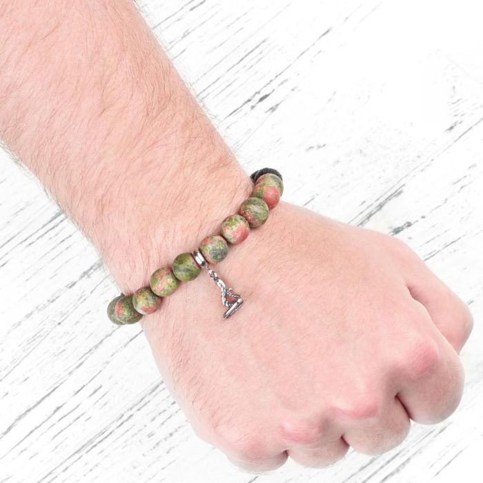 Bracelet on elastic band made of unakite, lava, with snake pendant Everiot Select LNS-2142