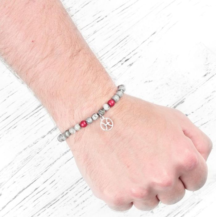 Bracelet with zodiac signs on elastic band Everiot Select LNS-6021 made of jasper and coral