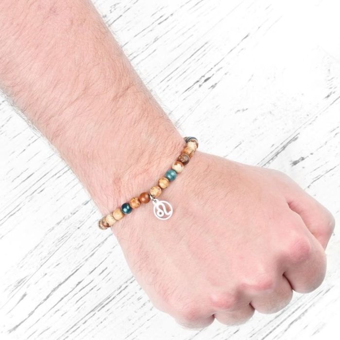 Bracelet with zodiac signs on elastic band Everiot Select LNS-6015 made of jasper and apatite