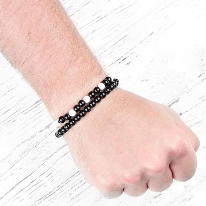 Set of black and white agate rubber band bracelets Everiot Select LNS-2138