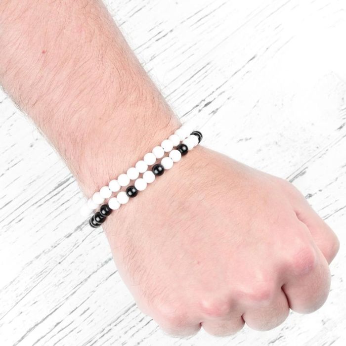 Set of black and white agate rubber band bracelets Everiot Select LNS-2138
