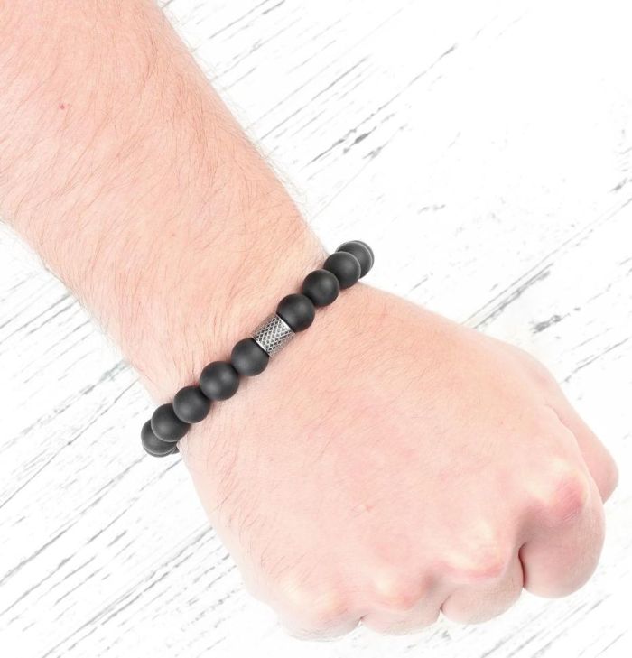 Black men's agate bracelet with rubber band Everiot Select LNS-2051