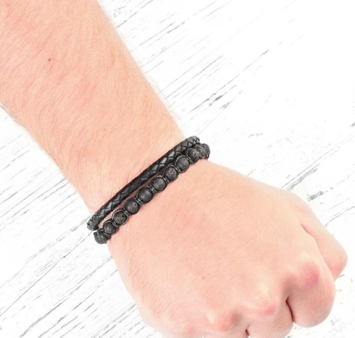 Everiot Select LNS-2213 bracelet made of genuine leather and lava stone