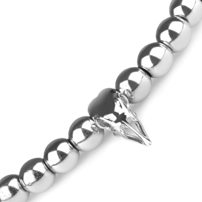 Everiot Select LNS-2215 Hematite and Agate Bracelet with Crow Skull