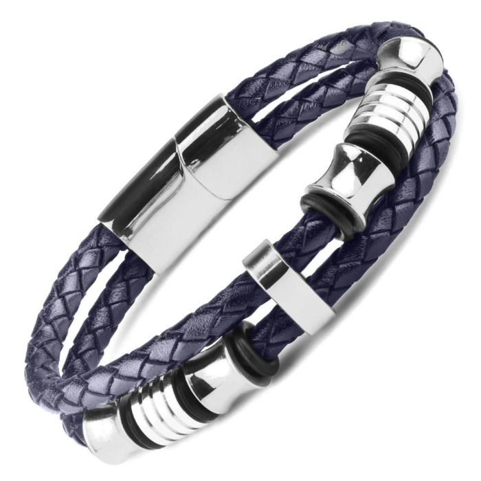 Men's blue leather bracelet Everiot Select LNS-5032 with steel charms