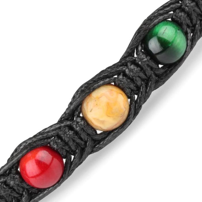 Shambhala bracelet made of tiger eye stone, coral, agate Everiot Select LNS-0283 with peace sign Pacific
