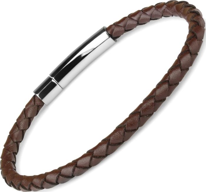 Men's leather braided bracelet Everiot Select LNS-5021 brown (4 mm)