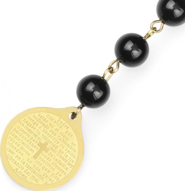 Men's agate rosary with Everiot Select LNS-3033 pendant with cross and Our Father prayer in Spanish