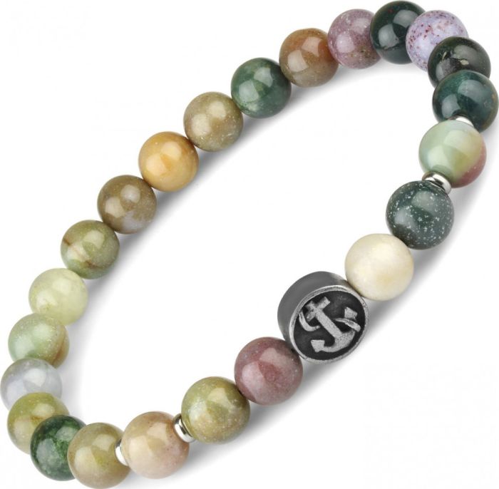 Bracelet on elastic band Everiot Select LNS-0226 made of Indian agate with anchor