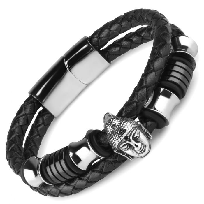Men's leather bracelet Everiot Select LNS-5035 with Buddha head