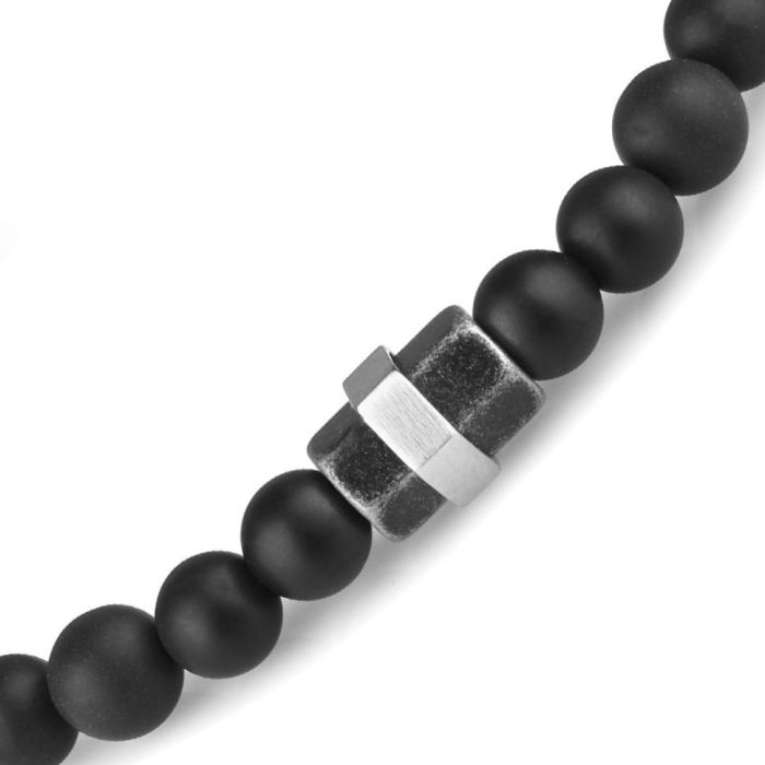 Men's Slim Black Agate Bracelet Everiot Select LNS-2250