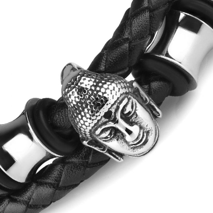 Men's leather bracelet Everiot Select LNS-5035 with Buddha head