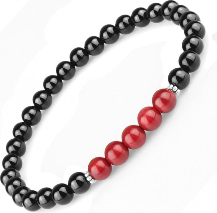 Bracelet on a rubber band made of onyx and coral Everiot Select LNS-8031