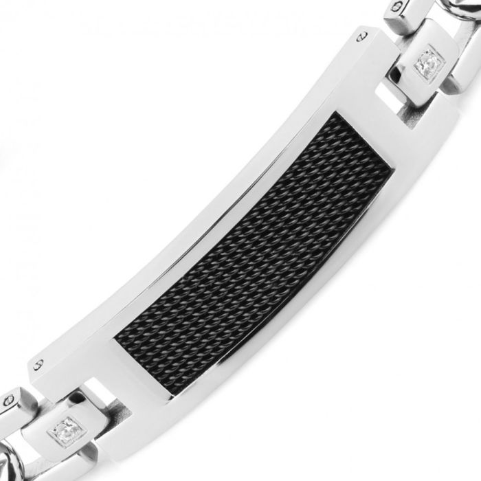 Men's TATIC SSBQ-3026 Steel Chain Bracelet with Black Inlay and Phianites