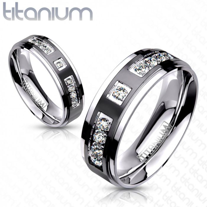 Spikes R-TI-4317 Black Plated Titanium Ring with Phyanites