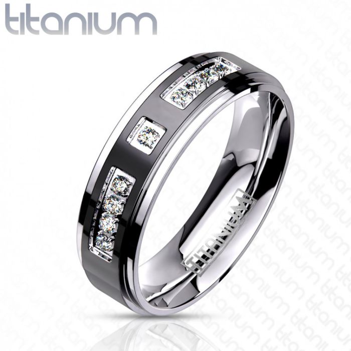Spikes R-TI-4317 Black Plated Titanium Ring with Phyanites