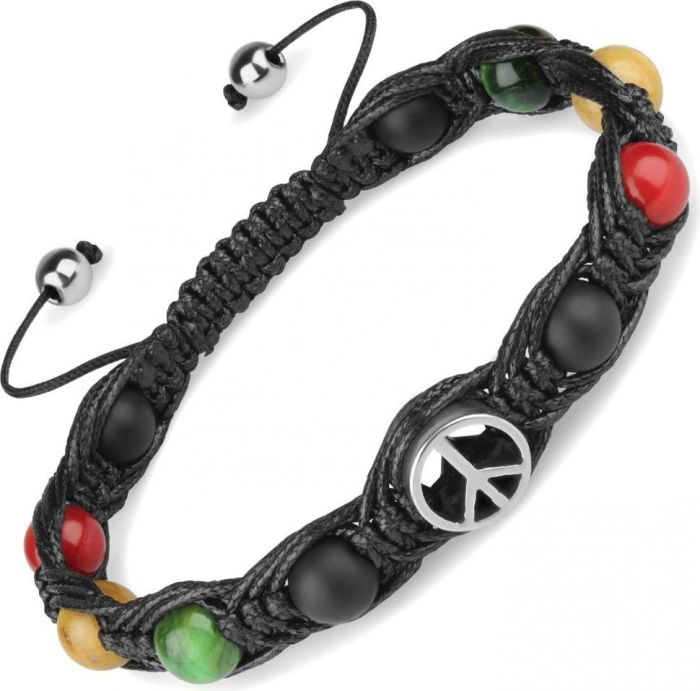 Shambhala bracelet made of tiger eye stone, coral, agate Everiot Select LNS-0283 with peace sign Pacific