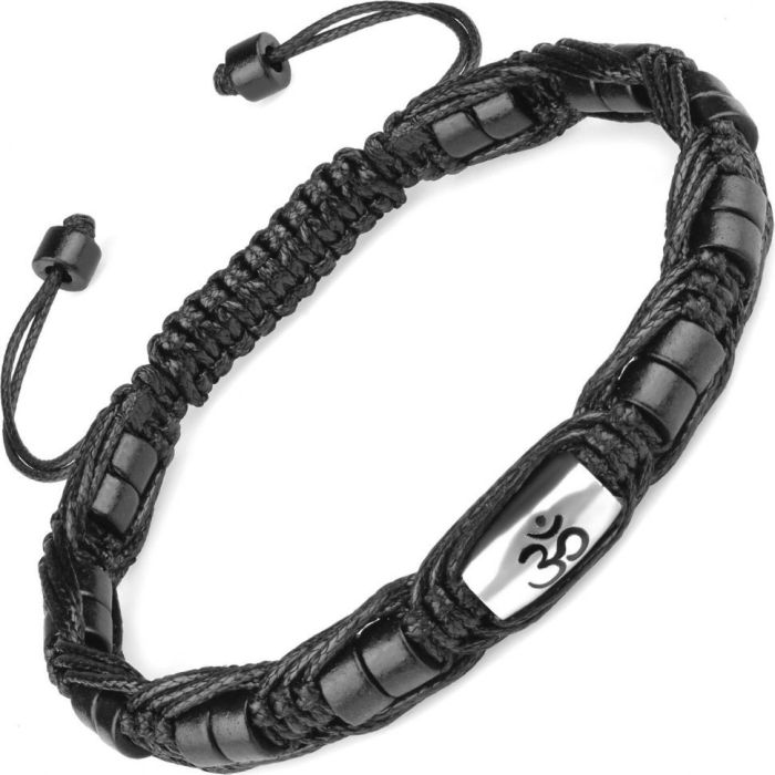 Black Shambhala bracelet made of ceramic beads with "Om" sign Everiot Select LNS-2105