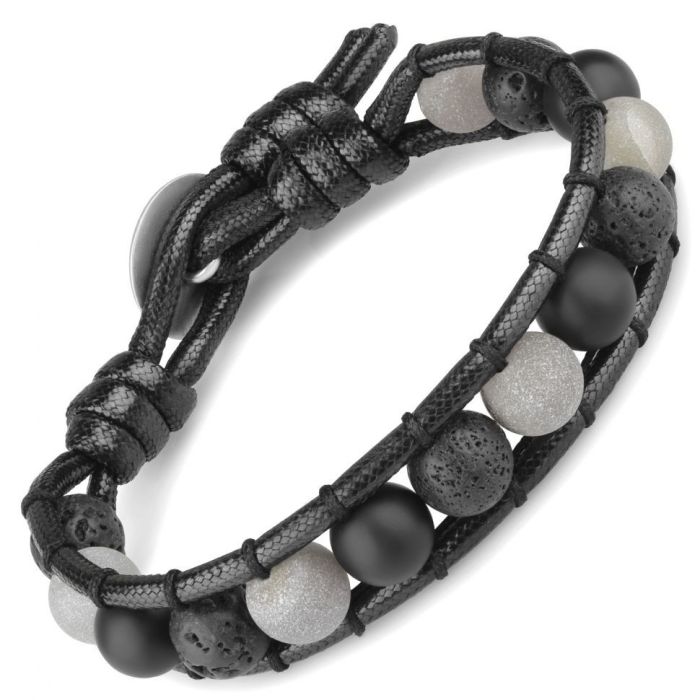 Black men's Everiot Select LNS-2256 braided bracelet made of matte agate, quartz and lava stone