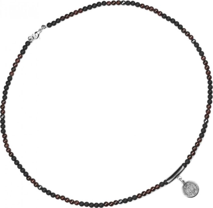 Men's agate and garnet choker with St. Benedict medallion and cross Everiot Select select select LNS-2135