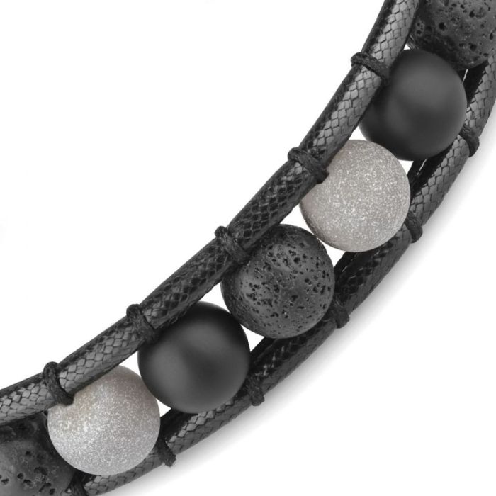 Black men's Everiot Select LNS-2256 braided bracelet made of matte agate, quartz and lava stone