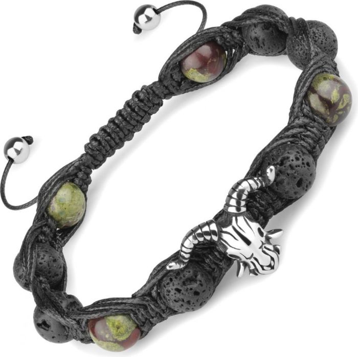 Men's Shambhala Bracelet made of lava and jasper with antelope skull Everiot Select LNS-2107
