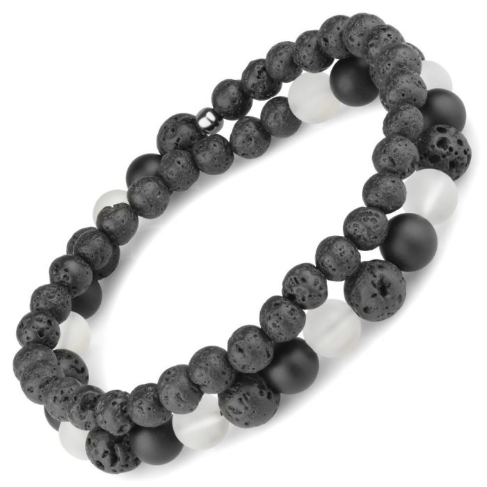 Everiot Select LNS-2275 Bracelet in two turns made of lava, matte agate and rock crystal