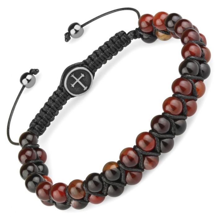 Shambhala bracelet made of brown agate Everiot Select LNS-2274 with cross