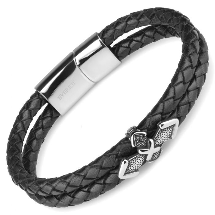 Men's leather bracelet Everiot Select LNS-5036 with cross