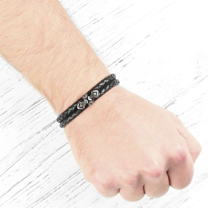 Men's leather bracelet Everiot Select LNS-5036 with cross