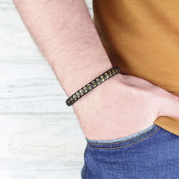 Men's black bracelet TATIC SLQ-1004 in steel and eco leather
