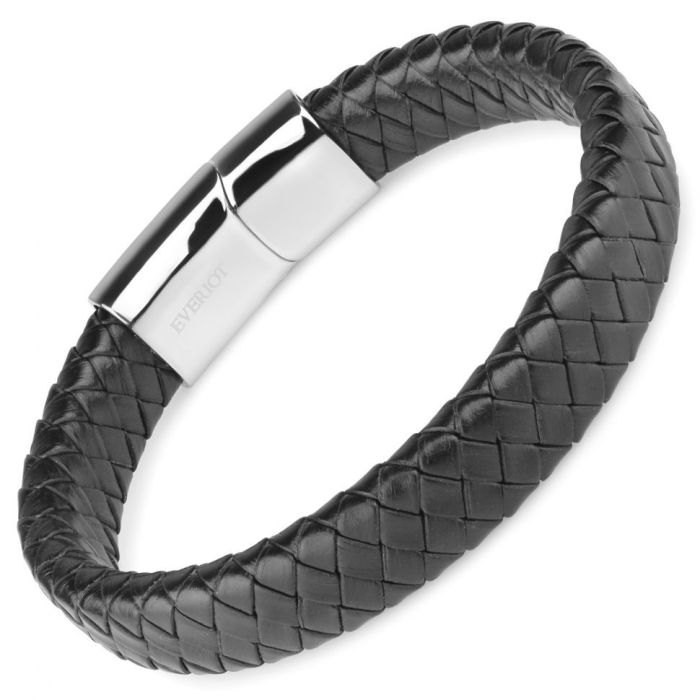 Men's black leather braided bracelet Everiot Select LNS-5037