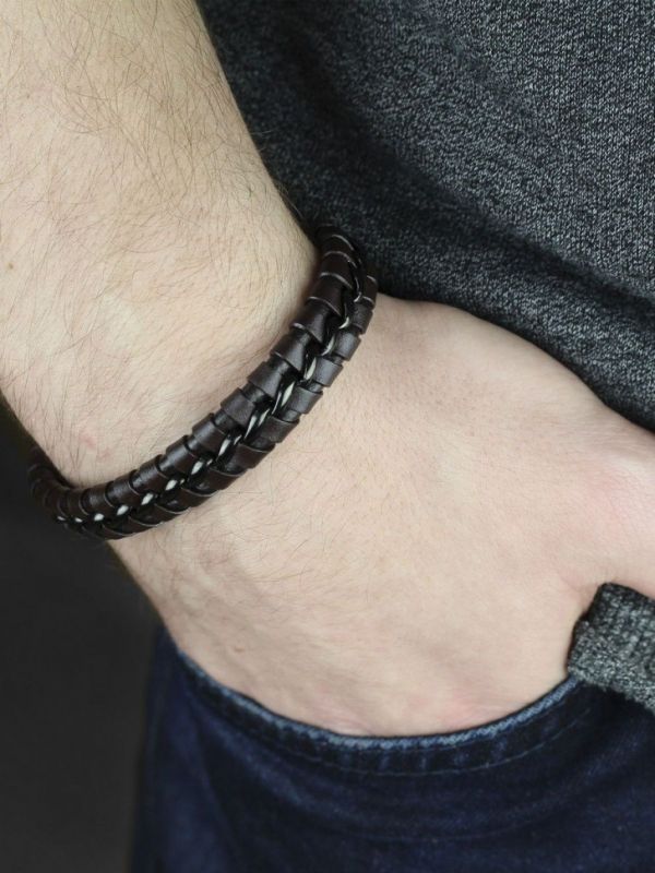 Men's Everiot BC-MJ-1644 Brown Leather Bracelet