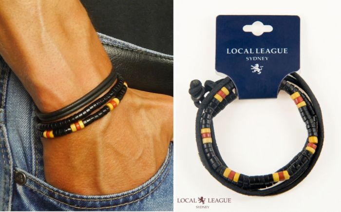Local League CS-LBM21 Leather and Wood Men's Bracelet Set in Sporty Style
