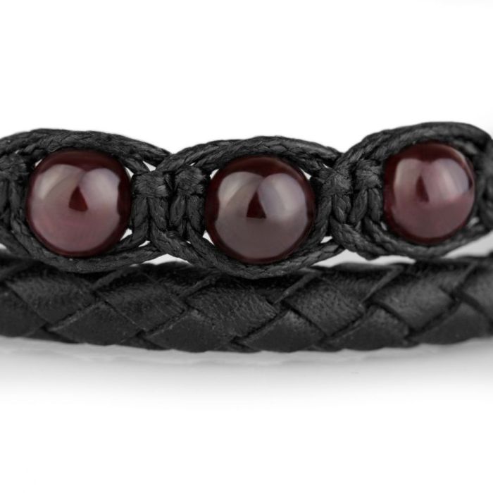 Set of two men's bracelet Everiot Select LNS-2300 made of garnet and leather