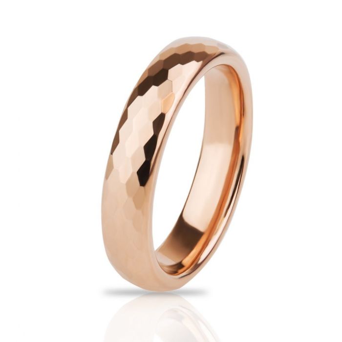 LONTI RTG-0012 tungsten carbide ring with geometric facets, rose gold color
