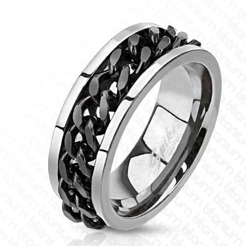 Men's Spikes R-TI-0154 titanium ring with rotating chain