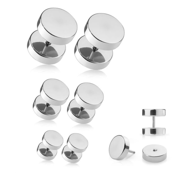 Set of 6 Piece Carnation Earrings (Fake Ear Plugs) EVERIOT SET-PSFX-97 in Steel