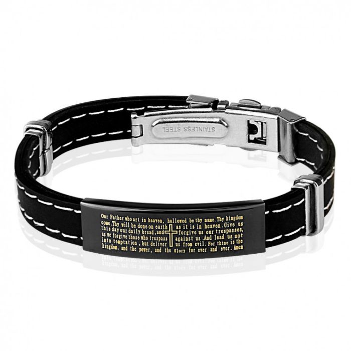 Men's bracelet TATIC SSBM-0801 in steel and rubber with prayer in English