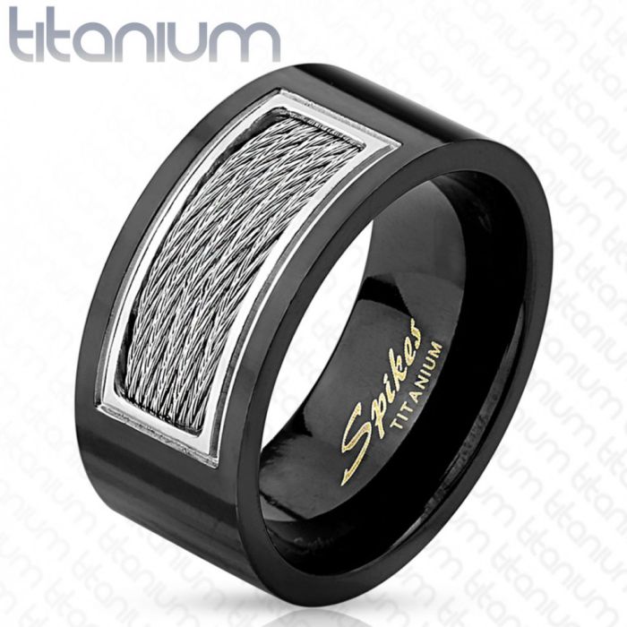 Spikes R-TI-4401 titanium men's ring with cable decoration