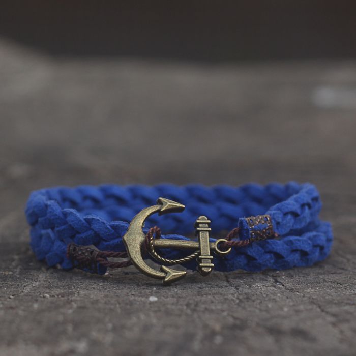 ANCHORSTUFF ANC-TR-3509 Suede Bracelet with Anchor Bright Blue