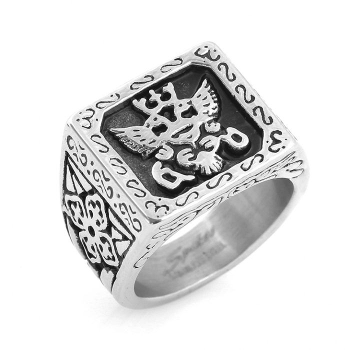Spikes R-H2015 Men's Steel Ring with Double Headed Eagle