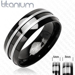 Spikes R-TI-3066L black titanium ring with metal stripes