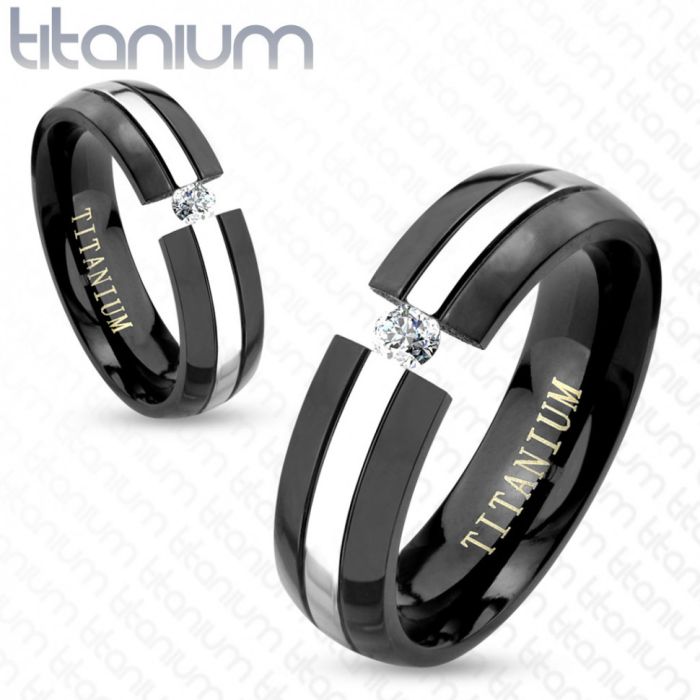 TATIC R-TI-4392 Black Titanium Ring with Phianite