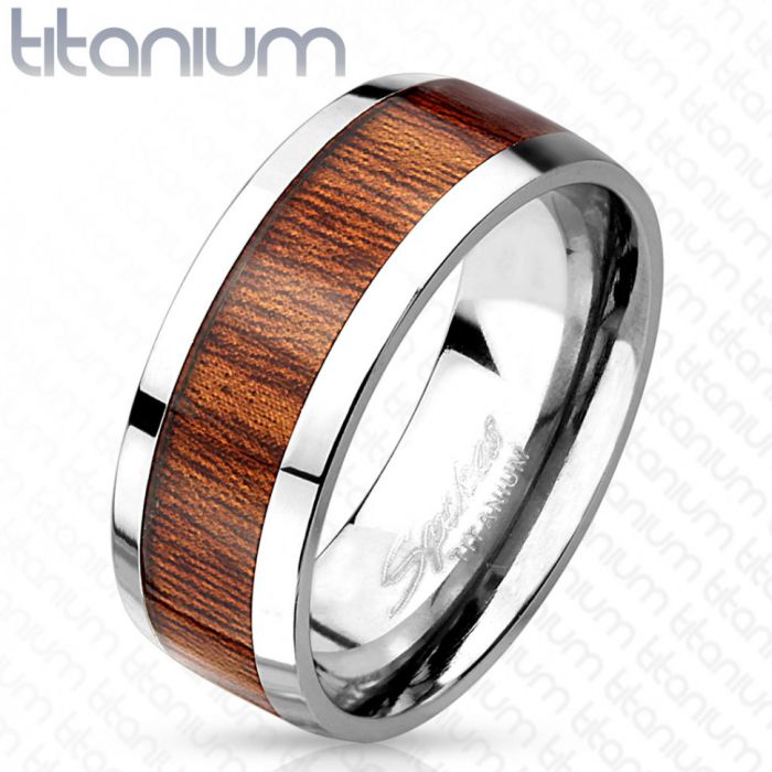 Men's Spikes R-TI-4391 titanium ring with wooden inlay