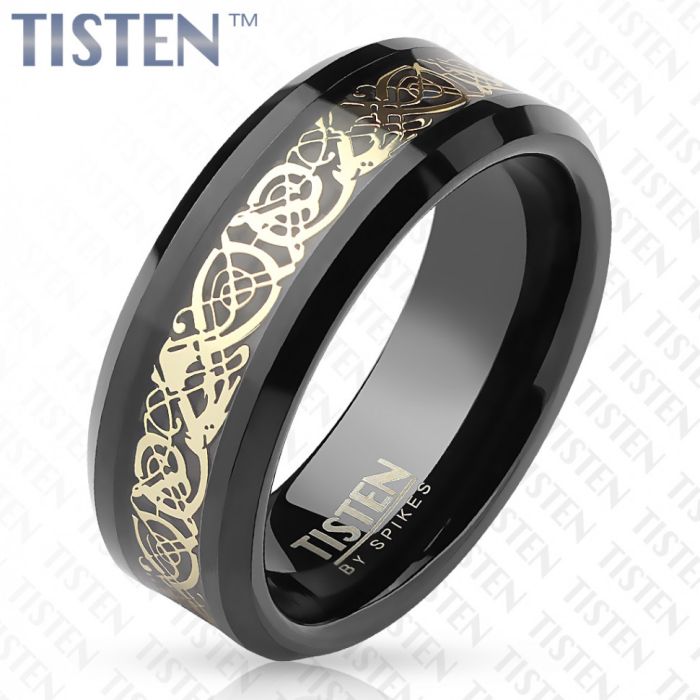 Men's Tisten Titanium Tungsten Ring R-TS-021 with Celtic Dragon Pattern