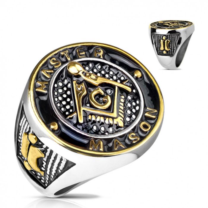 Men's Steel Ring TATIC R-M5827 with Masonic Symbolism