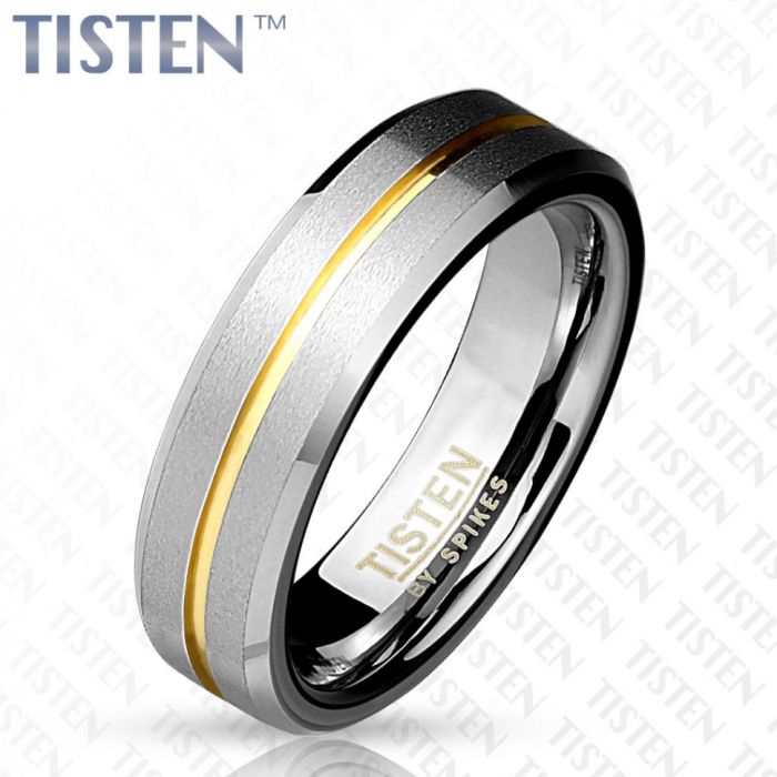 Tisten R-TS-015 Titanium-Tungsten Ring with Gold Band