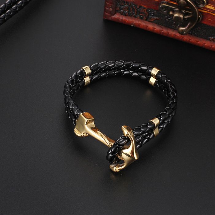 Men's Everiot SP-MJ-14014 Leather Bracelet with Gold Anchor