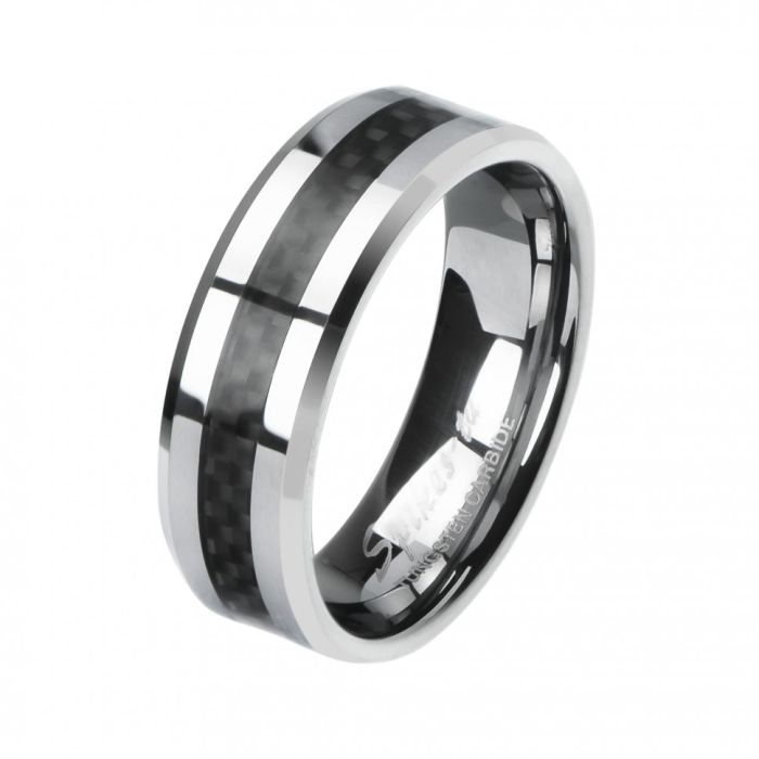 Spikes TU-007R Tungsten Carbide Ring with Carbon Inlay
